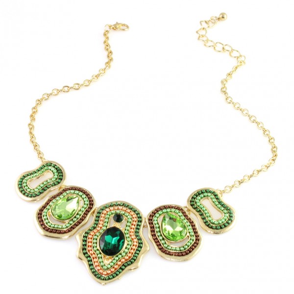 Rona Emerald Green Beaded Crystal Pendant Necklace